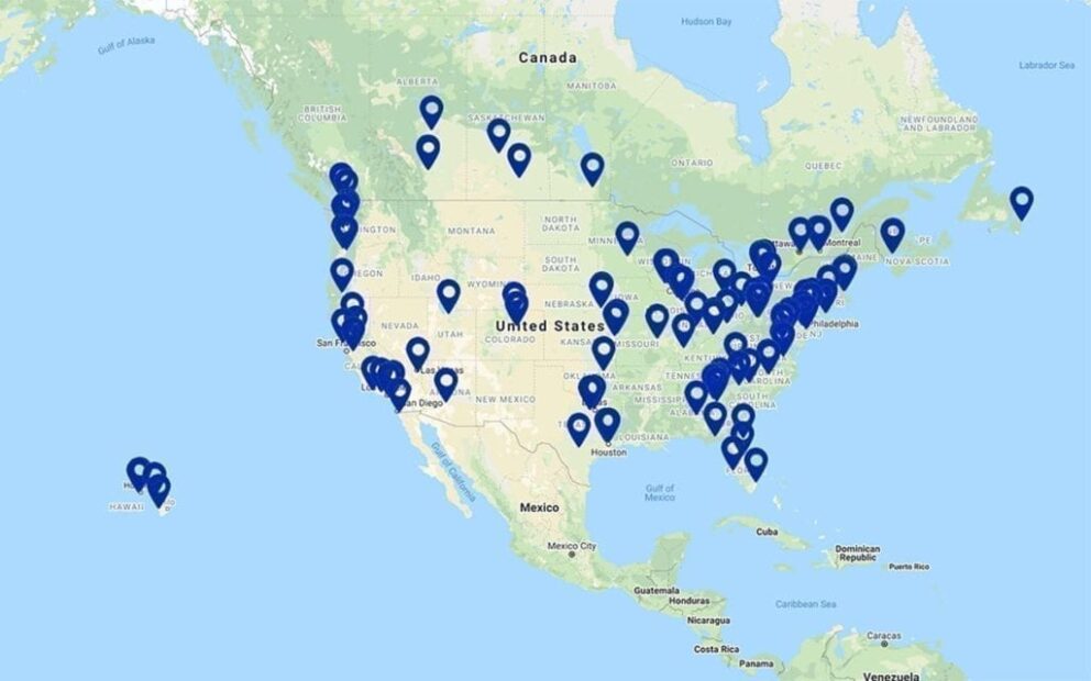 A map of the USA showing the locations of Access Corp